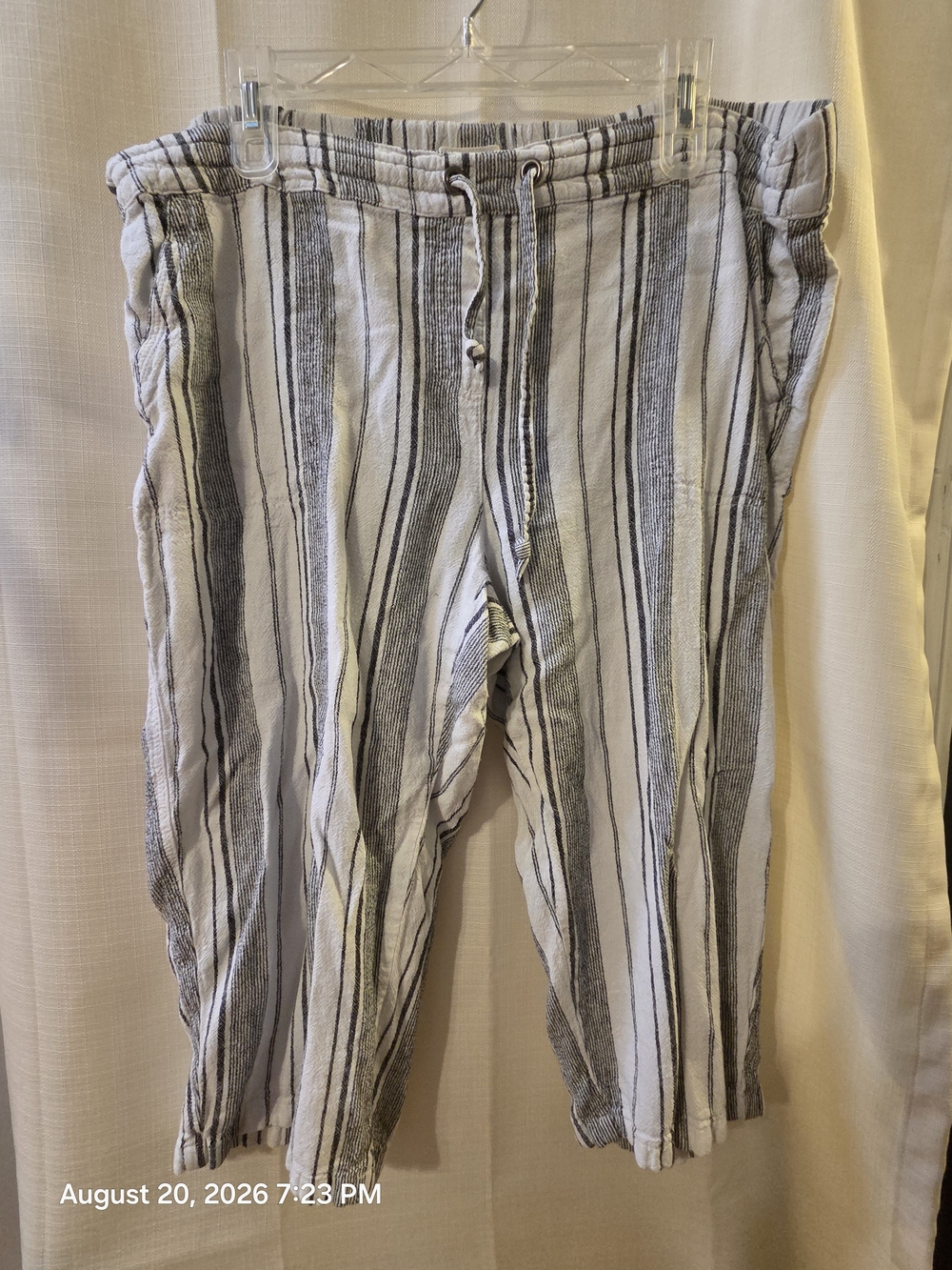 Per Se Women’s Relaxed Striped Pants — White & Gray